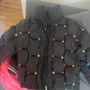 Lola + The Boys Black Puffer Jacket with Colorful Beads
